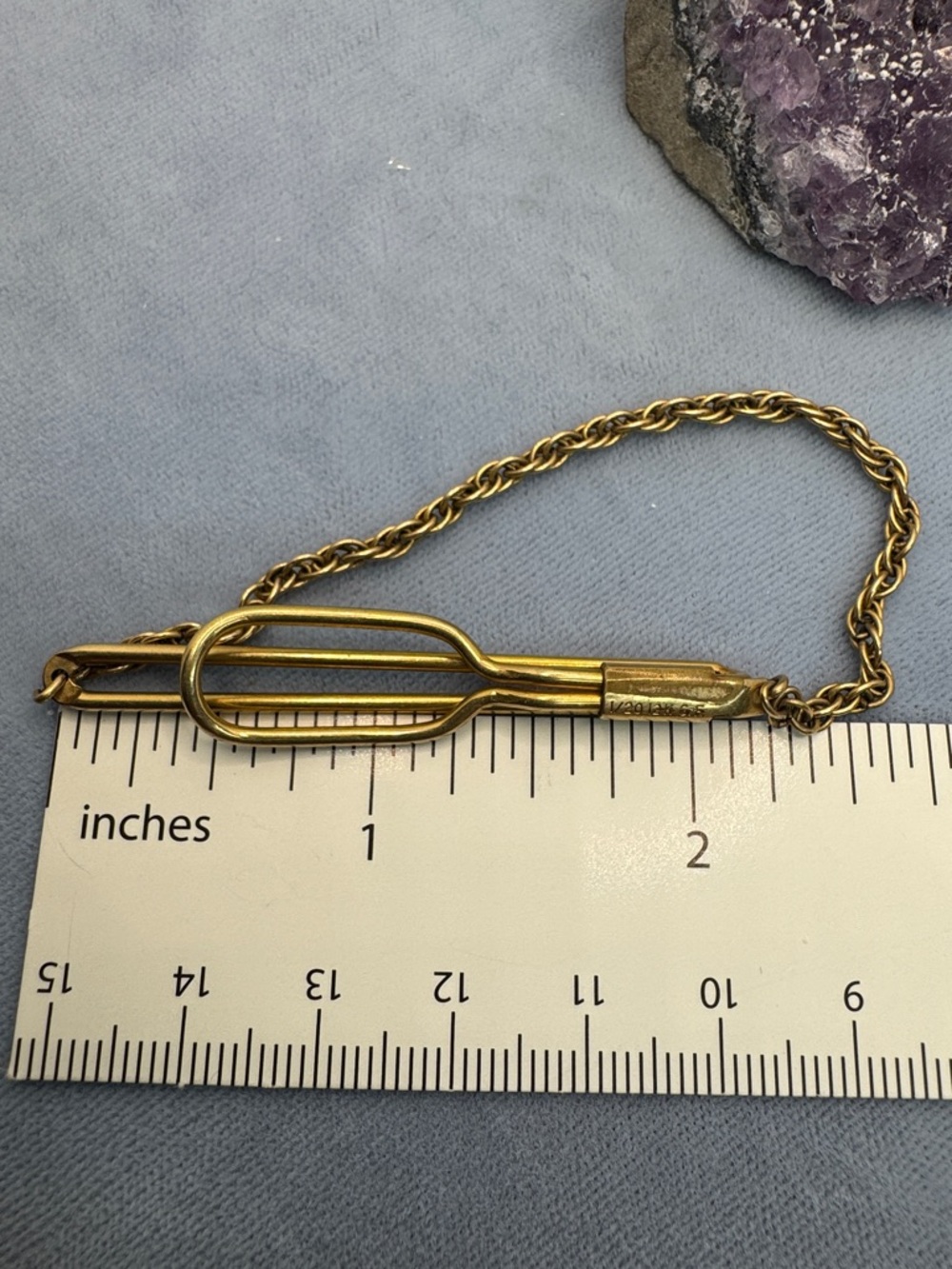 Vintage 1/20 12k GF Gold-Tone Tie Clip with Chain - Picture 4 of 4